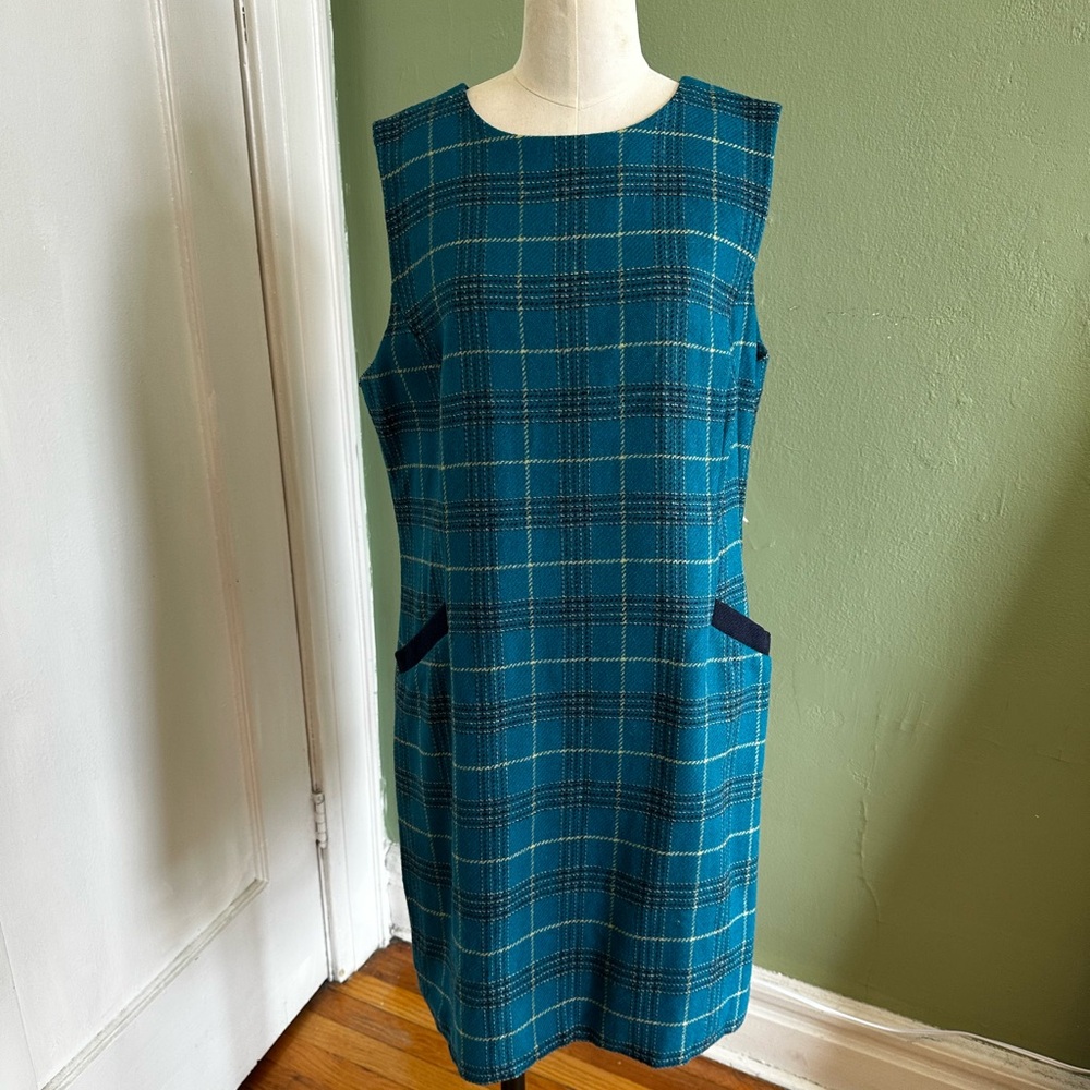 Hobbs London Teal Plaid Sleeveless Dress